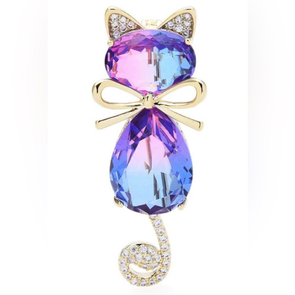 Kitty Cat Elegant Multicolor Crystal Brooch